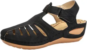 Fisherman Hollow Out Walking Sandals Closed Toe Slip On Shoes Vintage Arch Support Orthopedic Shoes Hollow Adjustable Ankle Strap Sandals Comfortable Breathable Summer Footwear