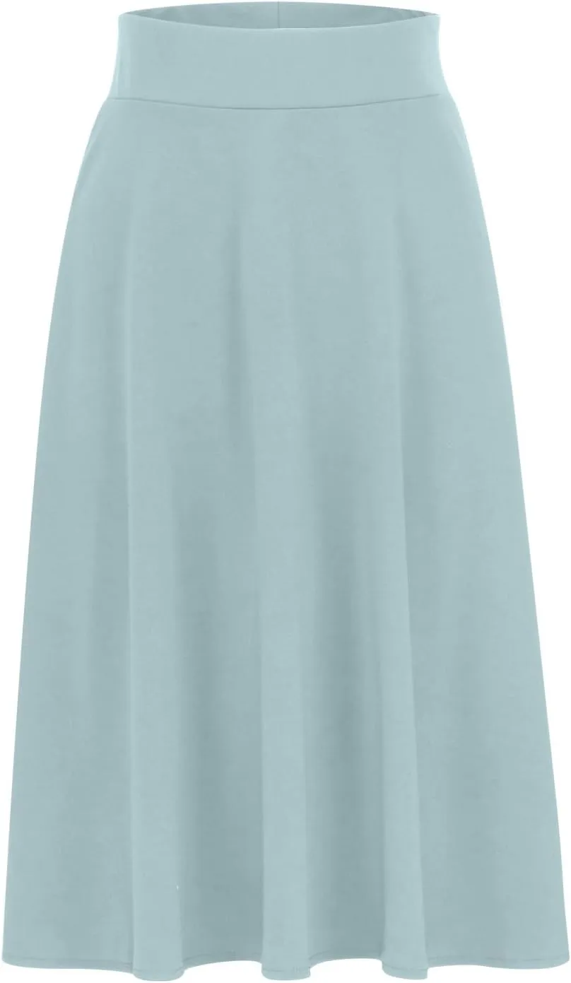 Flared Midi Skirts for Women Summer Plus Size Casual Flowy Long Skirt Comfy High Waist Solid Swing A Line Skirts