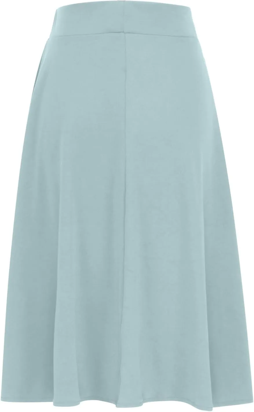 Flared Midi Skirts for Women Summer Plus Size Casual Flowy Long Skirt Comfy High Waist Solid Swing A Line Skirts