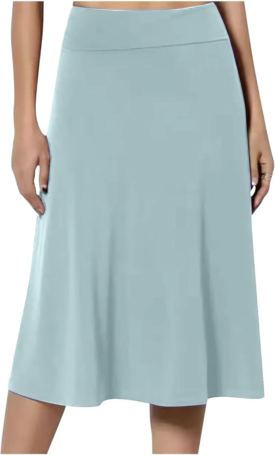 Flared Midi Skirts for Women Summer Plus Size Casual Flowy Long Skirt Comfy High Waist Solid Swing A Line Skirts