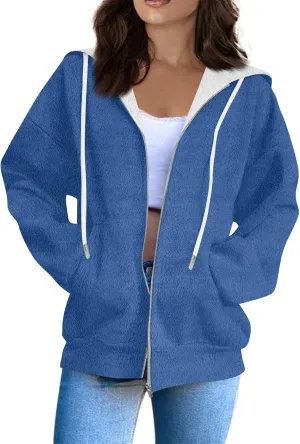 Fleece Jacket Women Full Zip Up Flannel Hoodie Soft Warm Fuzzy Hooded Sweatshirt Casual Comfy Fluffy Sweaters