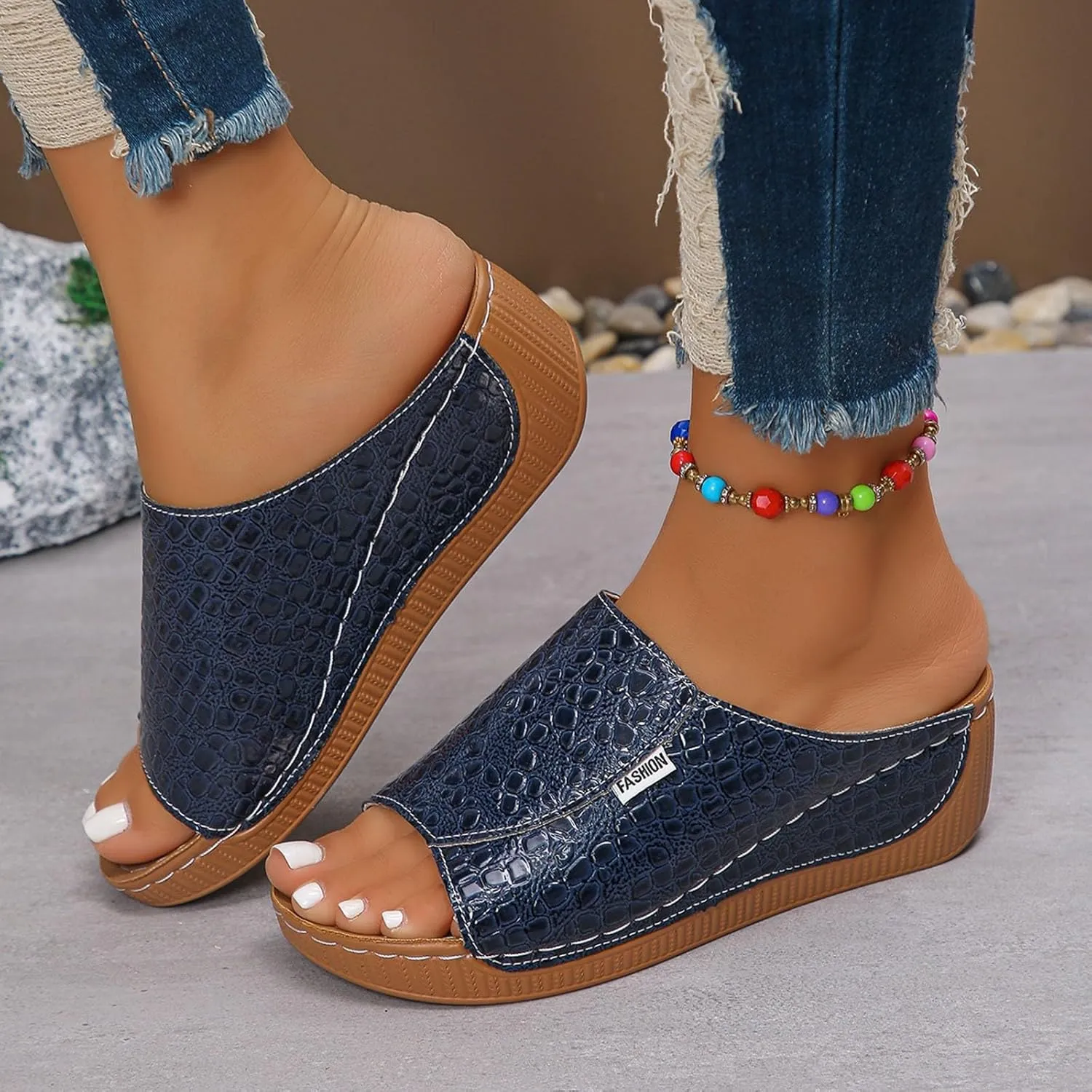 Flip Flops For Women Summer Wedges Shoes Women Slippers Bohemian Sandals Fashion Shoes Sandals Casual Comfortable Summer Backless Mules Adjustable Slide Walking Footwear