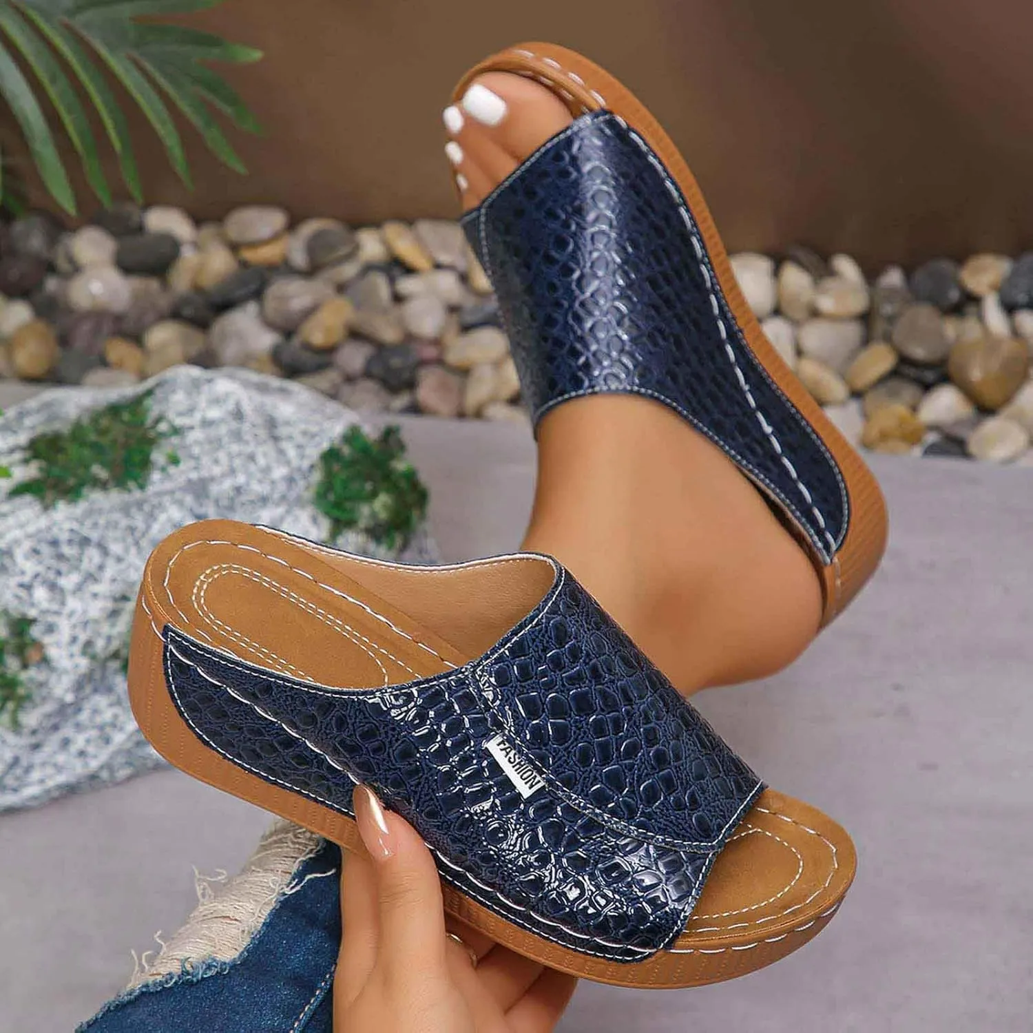 Flip Flops For Women Summer Wedges Shoes Women Slippers Bohemian Sandals Fashion Shoes Sandals Casual Comfortable Summer Backless Mules Adjustable Slide Walking Footwear