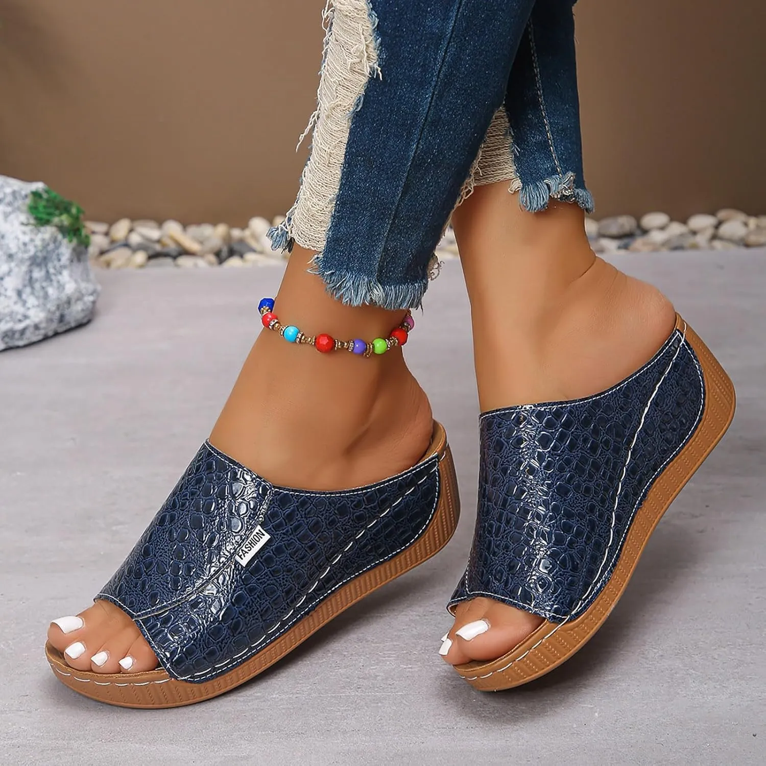 Flip Flops For Women Summer Wedges Shoes Women Slippers Bohemian Sandals Fashion Shoes Sandals Casual Comfortable Summer Backless Mules Adjustable Slide Walking Footwear