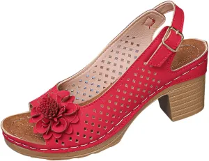 Flower Sandals for Women 2025 Summer Open Toe Casual Hollow Out Floral Decor Sandals Hollow Out Slingback Chunky Block Heels Cut-Out Party Dress Wedding Dance Shoes