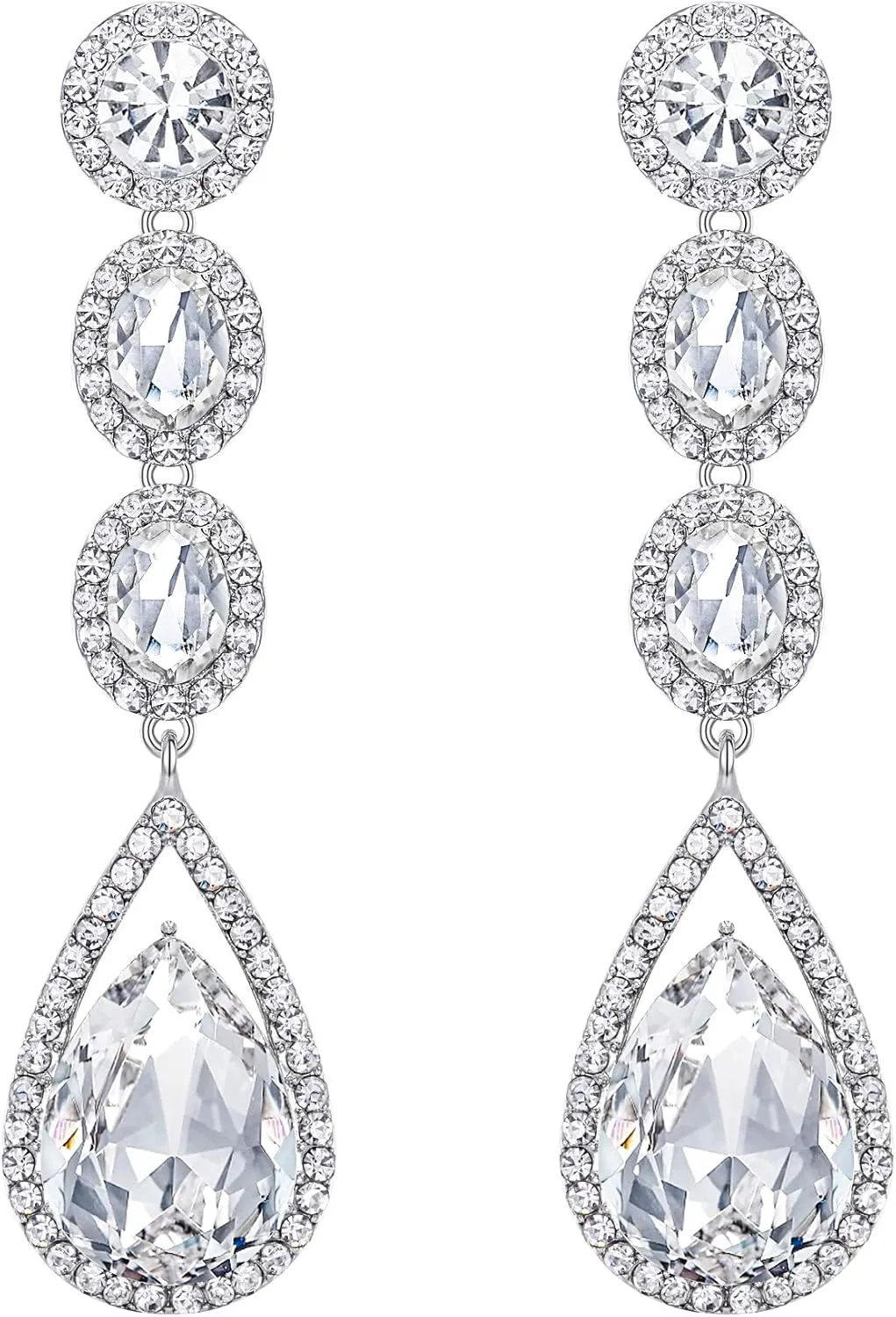 Flyonce Wedding Bridal Rhinestone Crystal Multi Teardrop Pierced Dangle Earrings
