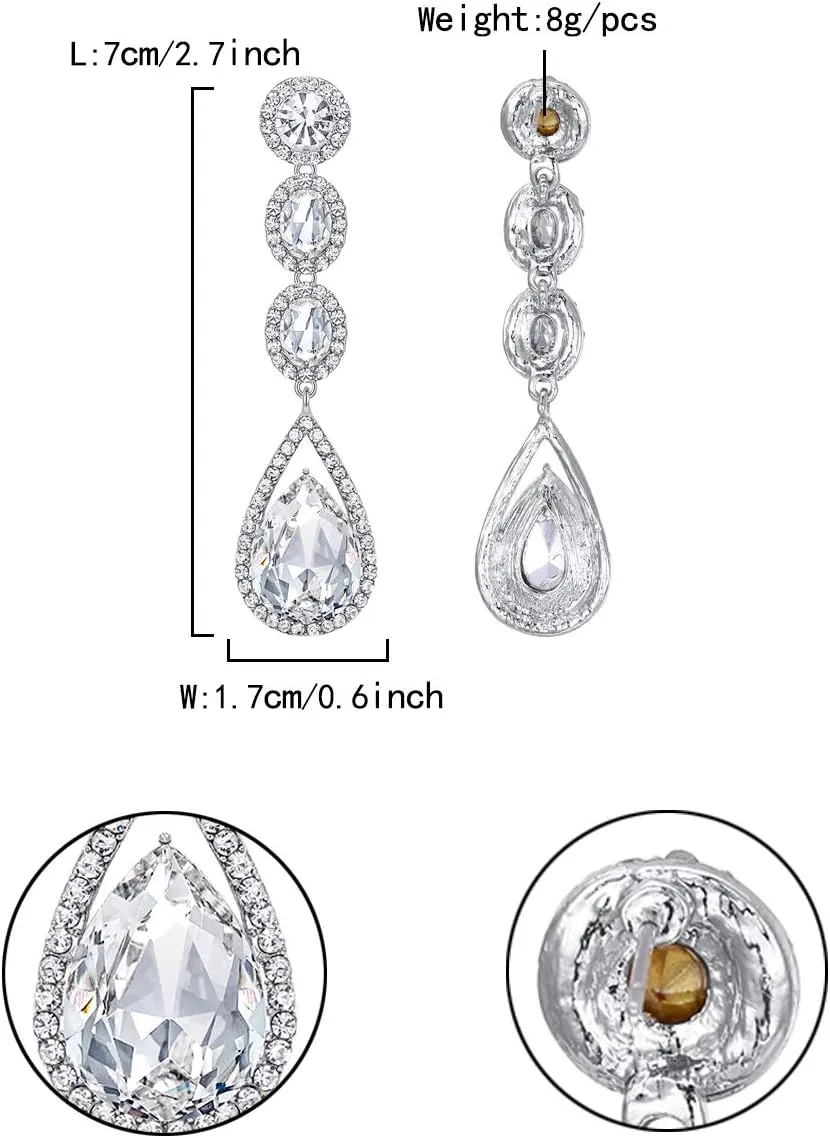 Flyonce Wedding Bridal Rhinestone Crystal Multi Teardrop Pierced Dangle Earrings