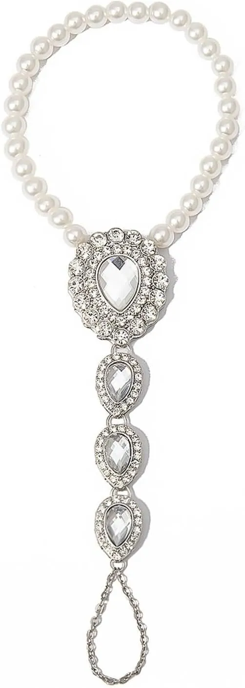 Friendship Anklets for Women with Pearls Water Drop Zirconia Anklets Silver Anklets for Womens Girls, 22CM
