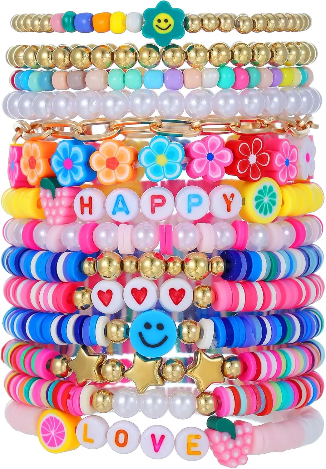 Friendship Bracelets Heishi Surfer Clay Bead Bracelets Stack Beaded Stretch Bff Bracelet for Women Boho Stackable Bracelets Preppy Beach Jewelry Party Favors