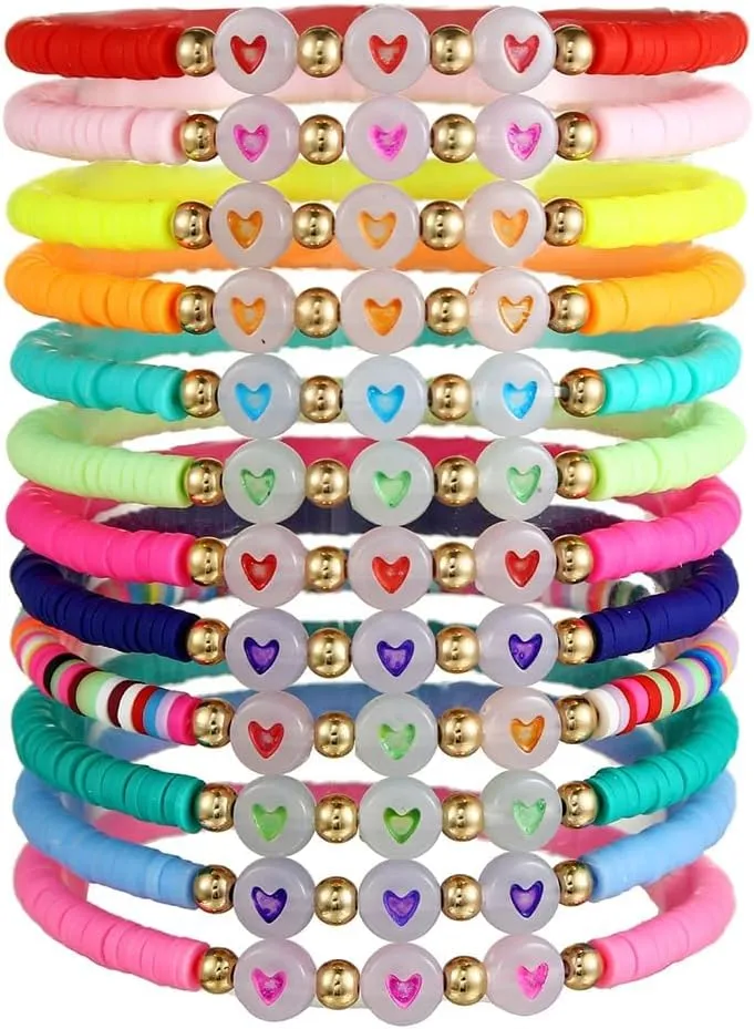 Friendship Bracelets Heishi Surfer Clay Bead Bracelets Stack Beaded Stretch Bff Bracelet for Women Boho Stackable Bracelets Preppy Beach Jewelry Party Favors