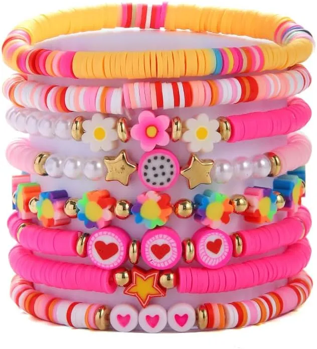 Friendship Bracelets Heishi Surfer Clay Bead Bracelets Stack Beaded Stretch Bff Bracelet for Women Boho Stackable Bracelets Preppy Beach Jewelry Party Favors