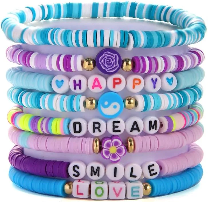 Friendship Bracelets Heishi Surfer Clay Bead Bracelets Stack Beaded Stretch Bff Bracelet for Women Boho Stackable Bracelets Preppy Beach Jewelry Party Favors