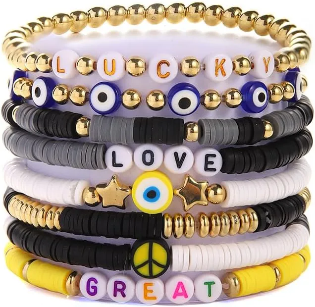 Friendship Bracelets Heishi Surfer Clay Bead Bracelets Stack Beaded Stretch Bff Bracelet for Women Boho Stackable Bracelets Preppy Beach Jewelry Party Favors