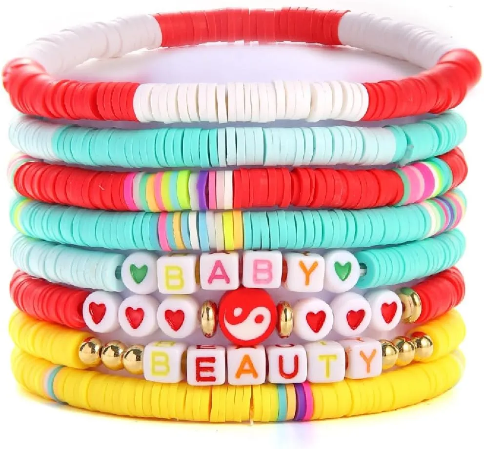 Friendship Bracelets Heishi Surfer Clay Bead Bracelets Stack Beaded Stretch Bff Bracelet for Women Boho Stackable Bracelets Preppy Beach Jewelry Party Favors