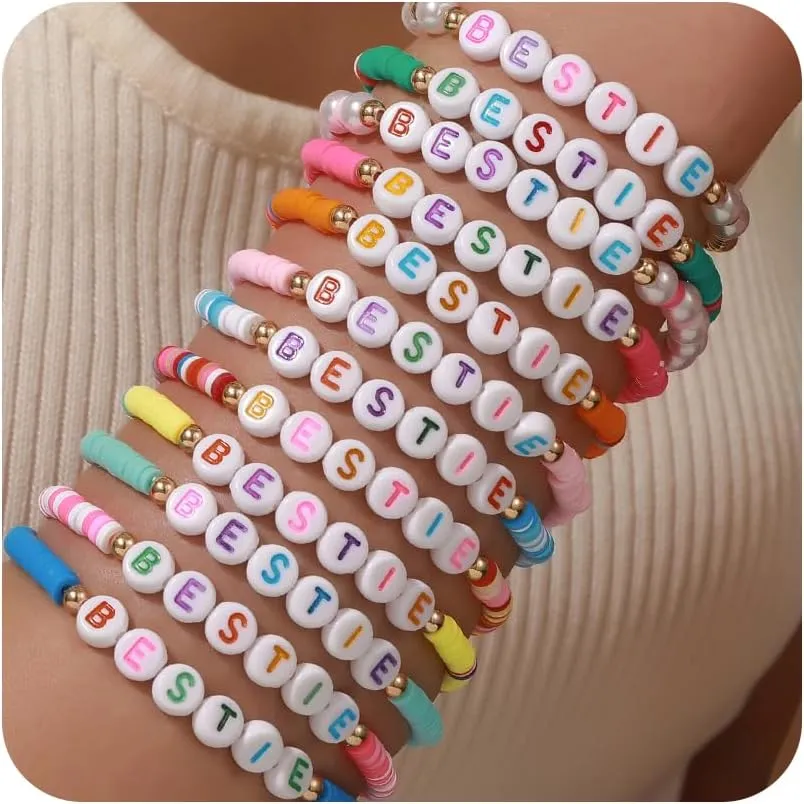 Friendship Bracelets Heishi Surfer Clay Bead Bracelets Stack Beaded Stretch Bff Bracelet for Women Boho Stackable Bracelets Preppy Beach Jewelry Party Favors