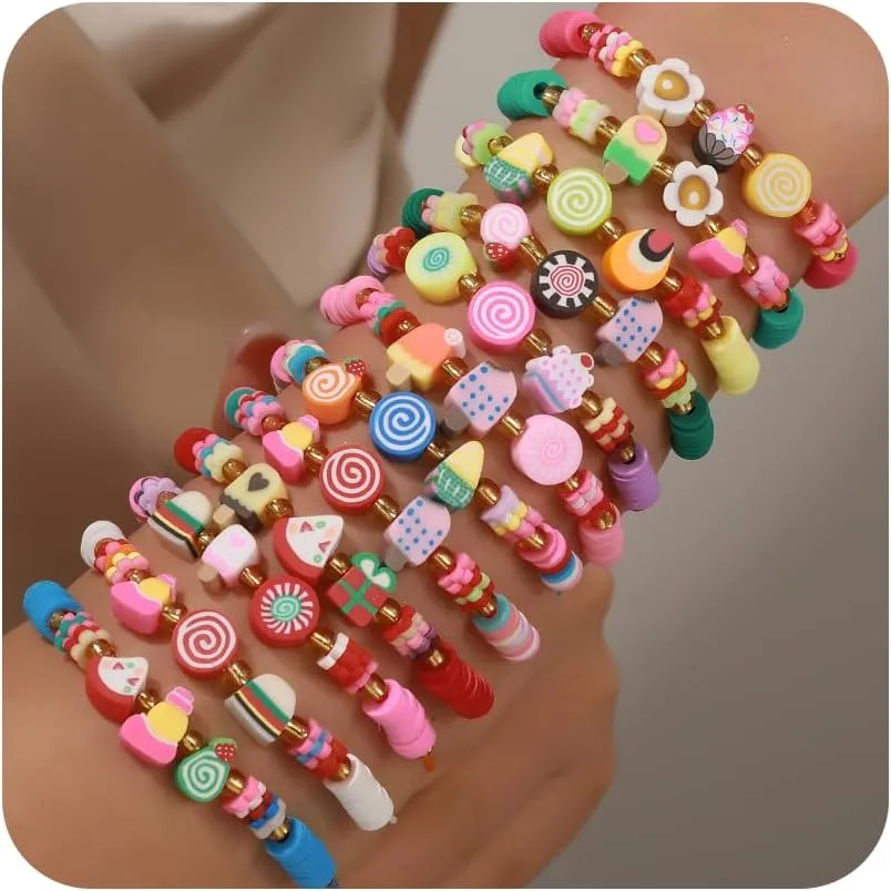 Friendship Bracelets Heishi Surfer Clay Bead Bracelets Stack Beaded Stretch Bff Bracelet for Women Boho Stackable Bracelets Preppy Beach Jewelry Party Favors