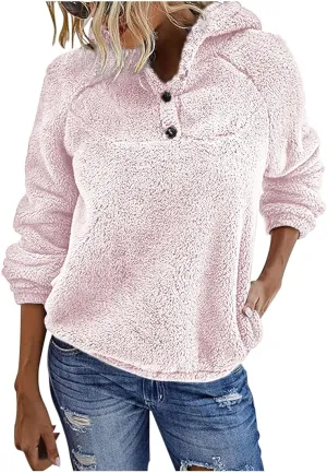 Fuzzy Fleece Hoodie for Women Oversized Sherpa Pullover Sweatshirt Thermal Sweater Winter Outerwear Fluffy Teddy Coat