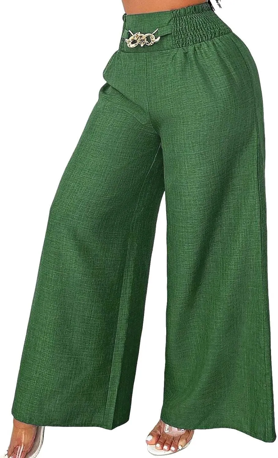 FZVYD Women Baggy Pants Wide Leg Pants Elastic High Waist Pants Retro Office Pants 2025 Summer Cotton Linen Palazzo Trousers