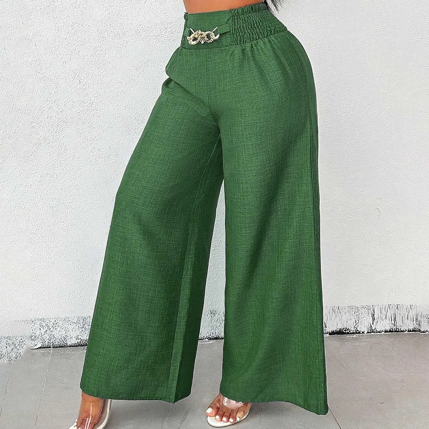 FZVYD Women Baggy Pants Wide Leg Pants Elastic High Waist Pants Retro Office Pants 2025 Summer Cotton Linen Palazzo Trousers