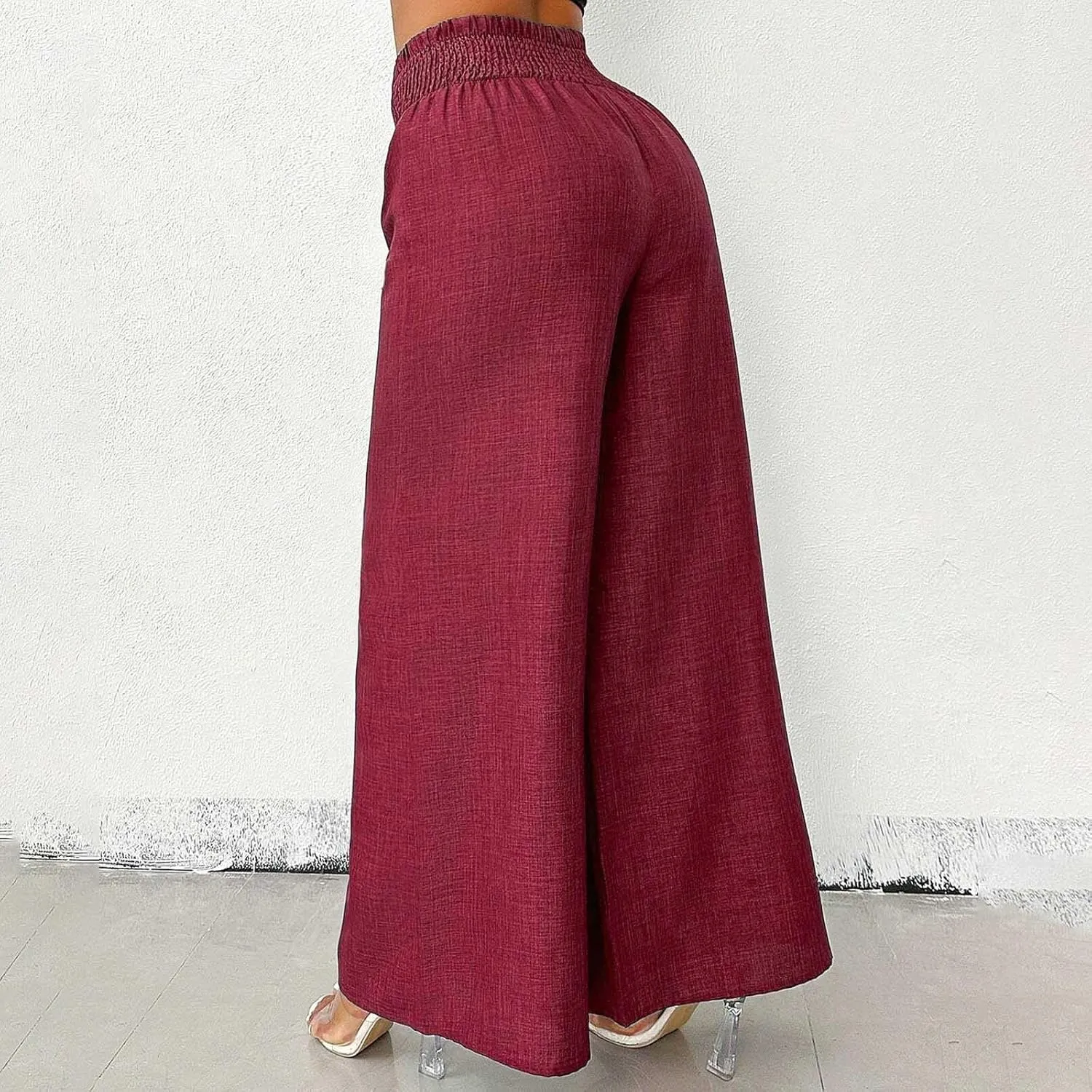 FZVYD Women Baggy Pants Wide Leg Pants Elastic High Waist Pants Retro Office Pants 2025 Summer Cotton Linen Palazzo Trousers