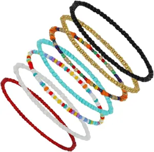 GALPADA Anklet Set 7pcs Handmade Beaded Anklets Elastic Women Girls Beach Party Wedding Jewelry