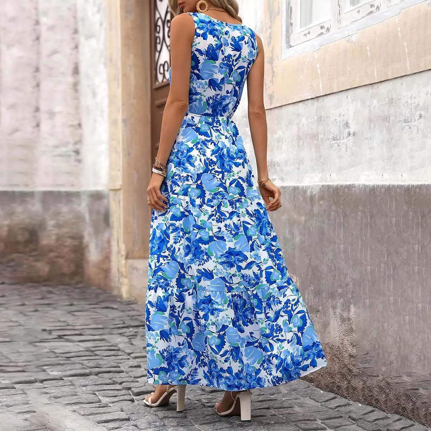 Garden Party Dresses for Women Womens Summer Tropical Dress Boho Floral Print Sleeveless Vneck Hawaiian Maxi Dresses