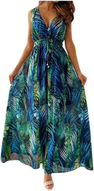 Garden Party Dresses for Women Womens Summer Tropical Dress Boho Floral Print Sleeveless Vneck Hawaiian Maxi Dresses