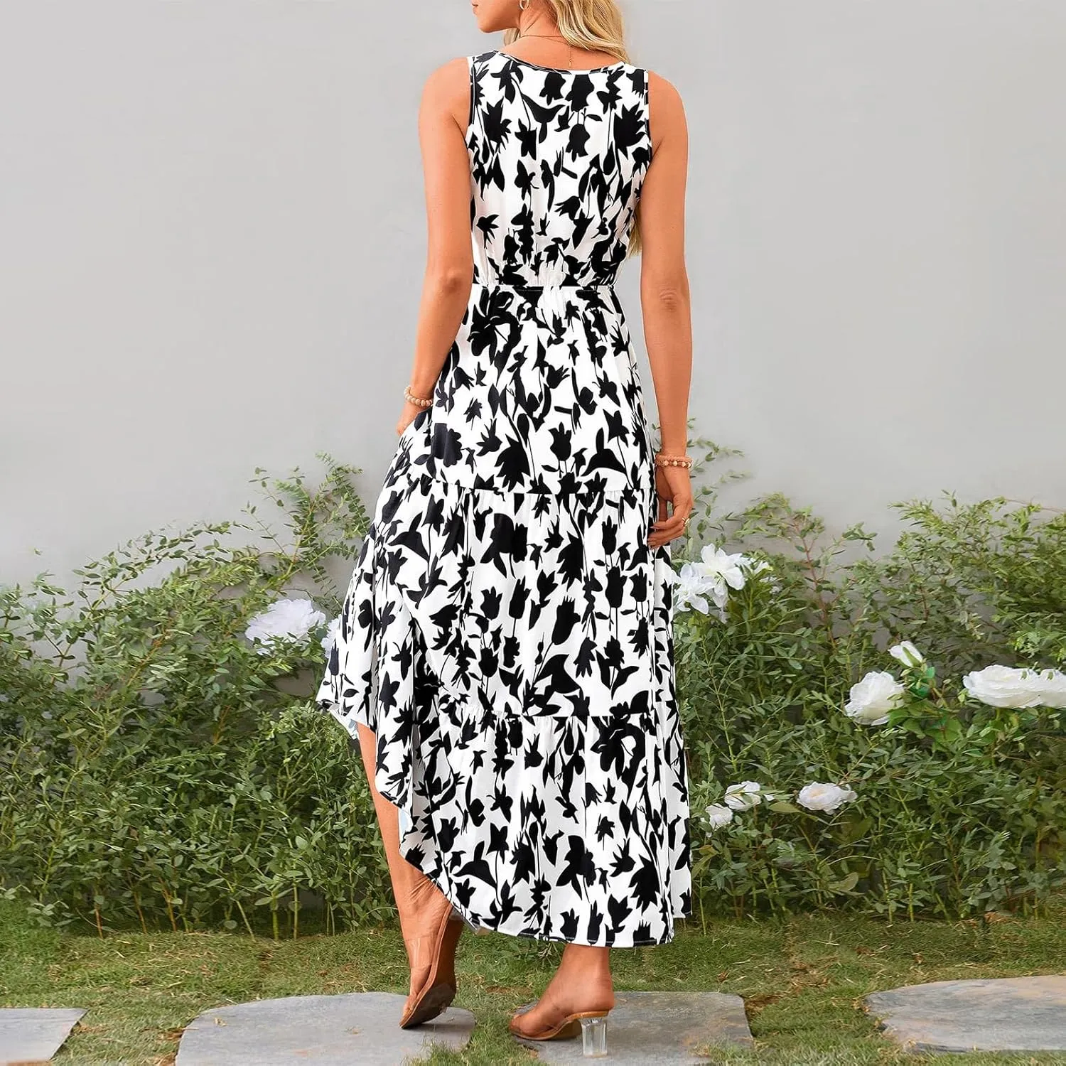 Garden Party Dresses for Women Womens Summer Tropical Dress Boho Floral Print Sleeveless Vneck Hawaiian Maxi Dresses