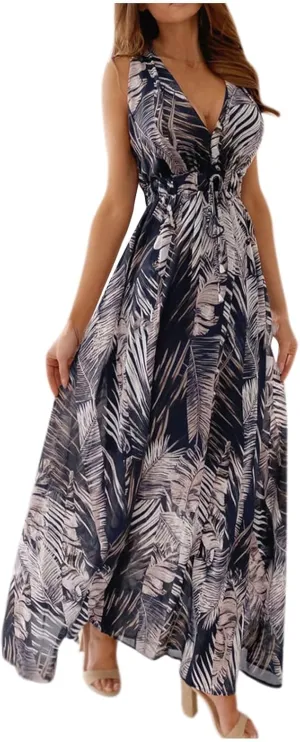 Garden Party Dresses for Women Womens Summer Tropical Dress Boho Floral Print Sleeveless Vneck Hawaiian Maxi Dresses