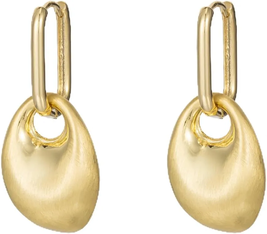 Geometric Chunky Dangle Hoop Earrings for Women, Brashed Matte Lightweight Dainty Gold Plated Trendy Statement Jewelry Earrings
