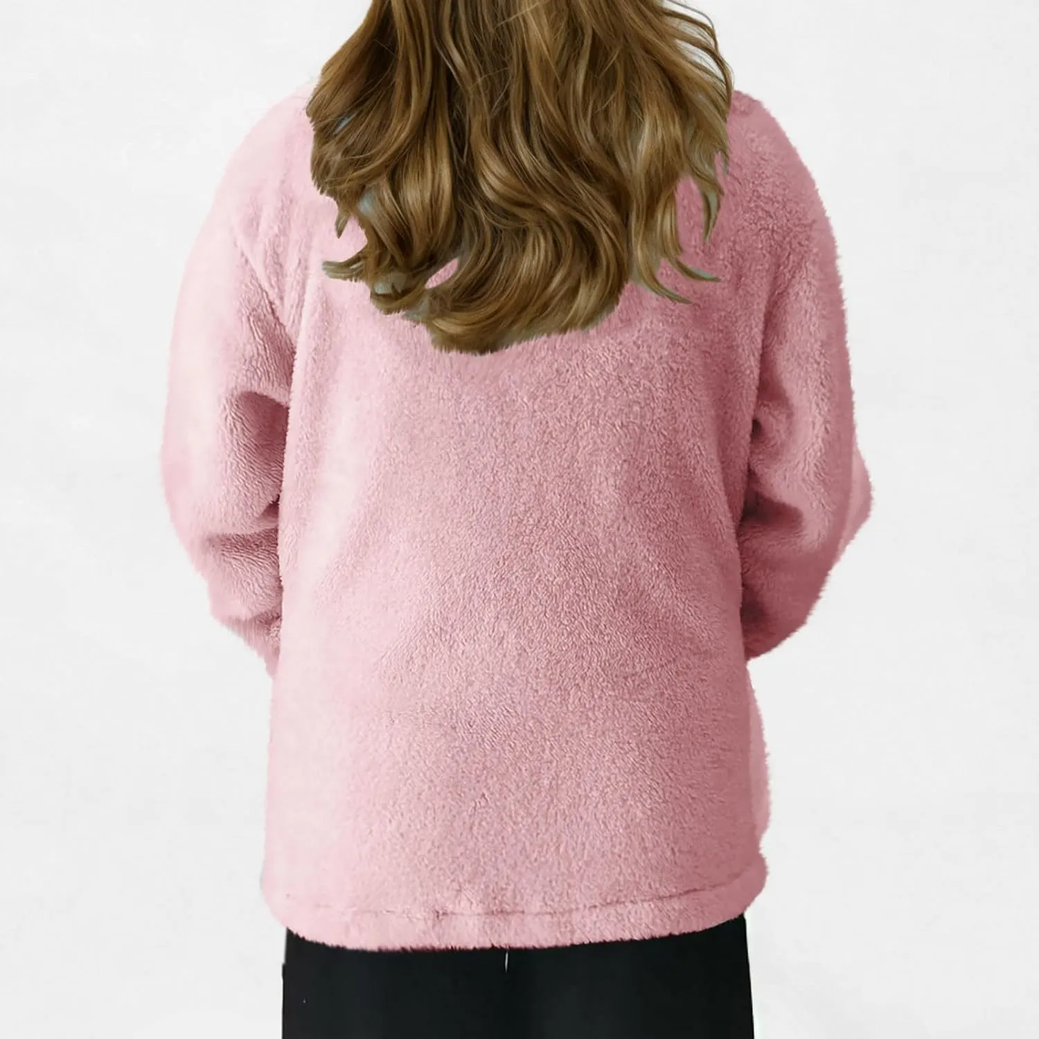 Girls Fleece Jacket Winter Faux Fuzzy Jacket Oversized Fleece Hooded Long Sleeve Sherpa Coat Teddy Coat with Pockets