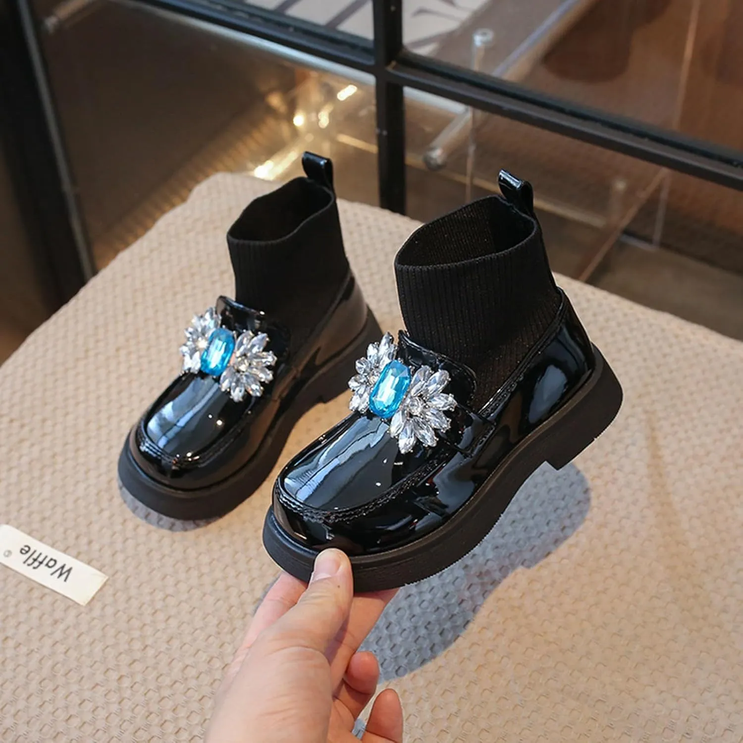 Girls hinestone Mary Jane Boot Jewelry Decoration rystal Sock Shoes Wedding Pary Soft Leather Dress Shoes