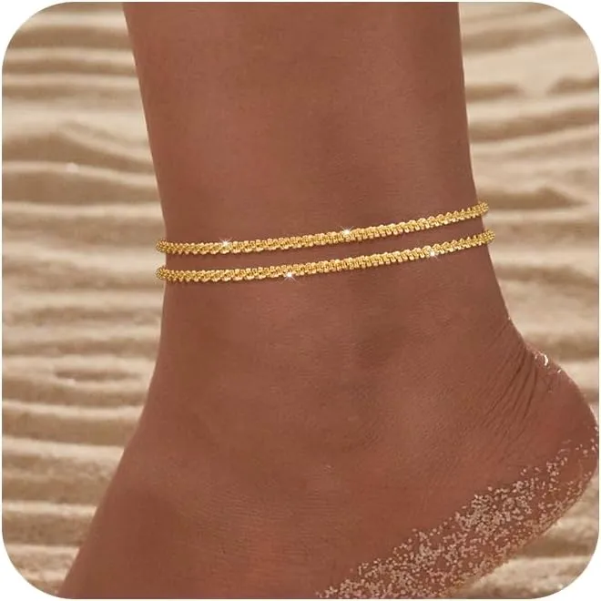 Gold Ankle Bracelets for Women,14K Real Gold Plated Waterproof Anklets Set Layered Anklets for Women Dainty Trendy Jewelry Gift Non Tarnish