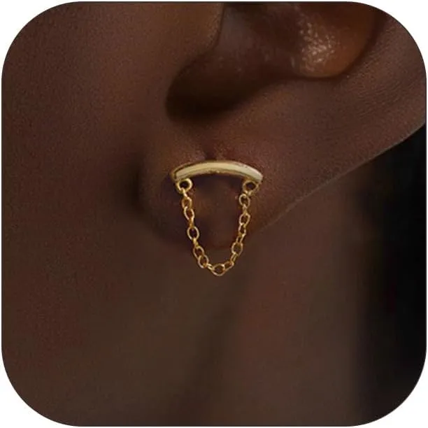 Gold Helix Earrings for Women Flat Back Earrings Hidden Helix Earring Dangle Pearl Drop Tassel Chain Earring 2Pcs Cartilage Studs Silver Flower Marquise CZ Sparkling Earrings Jewelry Gift