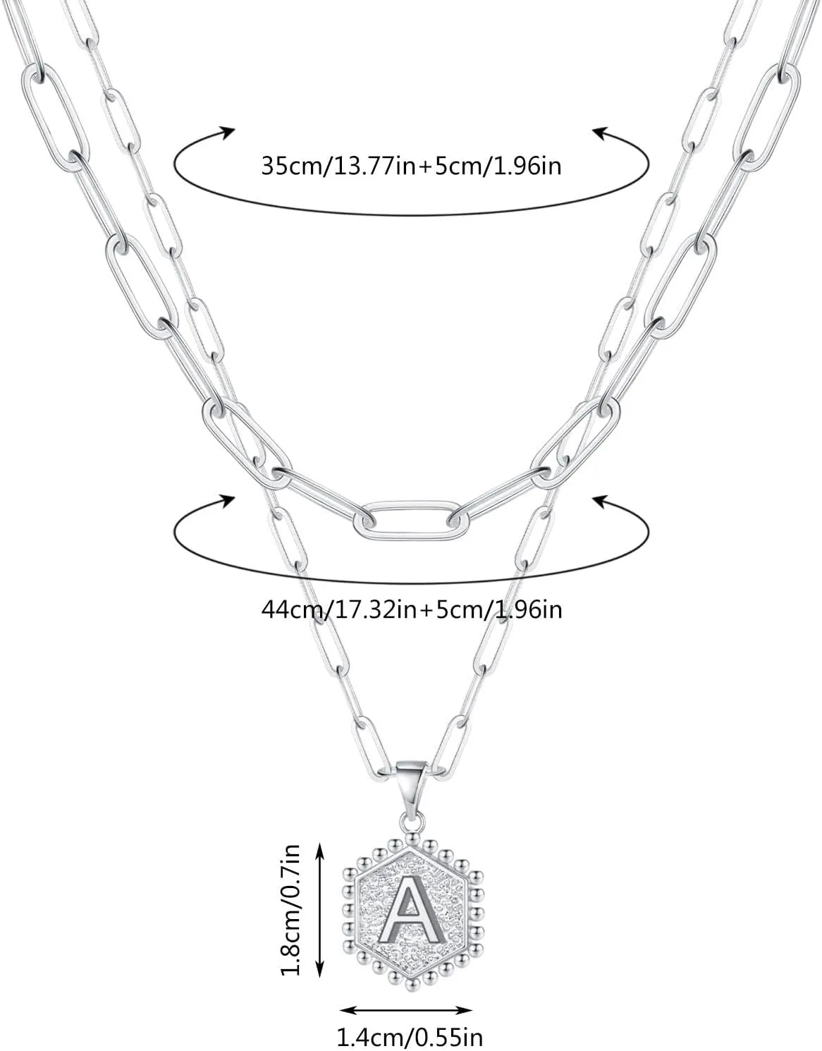 Gold Initial Necklaces for Women,Gold Plated Layering Paperclip Chain Hexagon Initial Stackable Pendant Necklaces for Grils