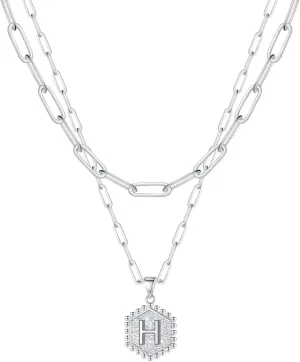 Gold Plated Initial Necklaces for Women,Dainty Paperclip Link Chain Necklace Trendy Layered Stacked Pendant Necklaces