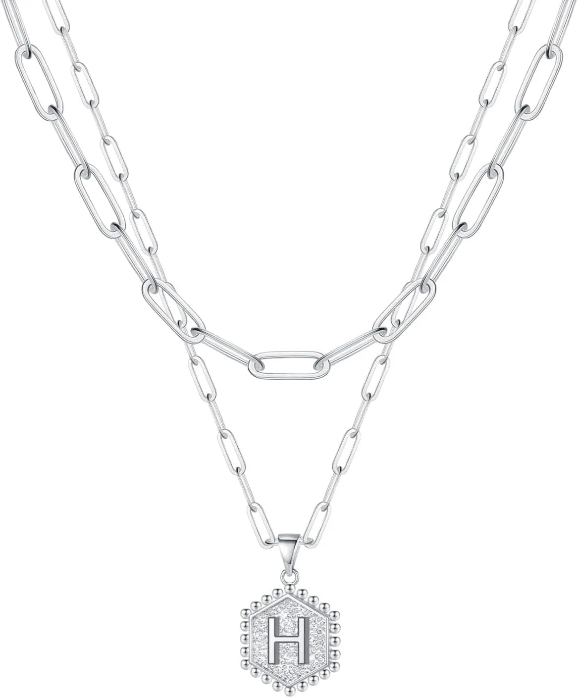 Gold Plated Initial Necklaces for Women,Dainty Paperclip Link Chain Necklace Trendy Layered Stacked Pendant Necklaces