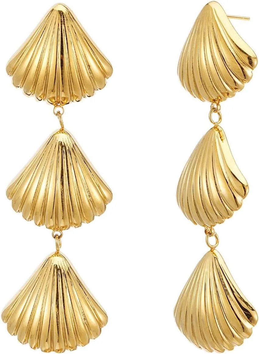 Gold Seashell Earrings for Women, 18K Gold Plated Starfish Sea Shell Stud Earring Trendy Summer Ocean Beachy Earrings Dangle Drop Jewelry Gift