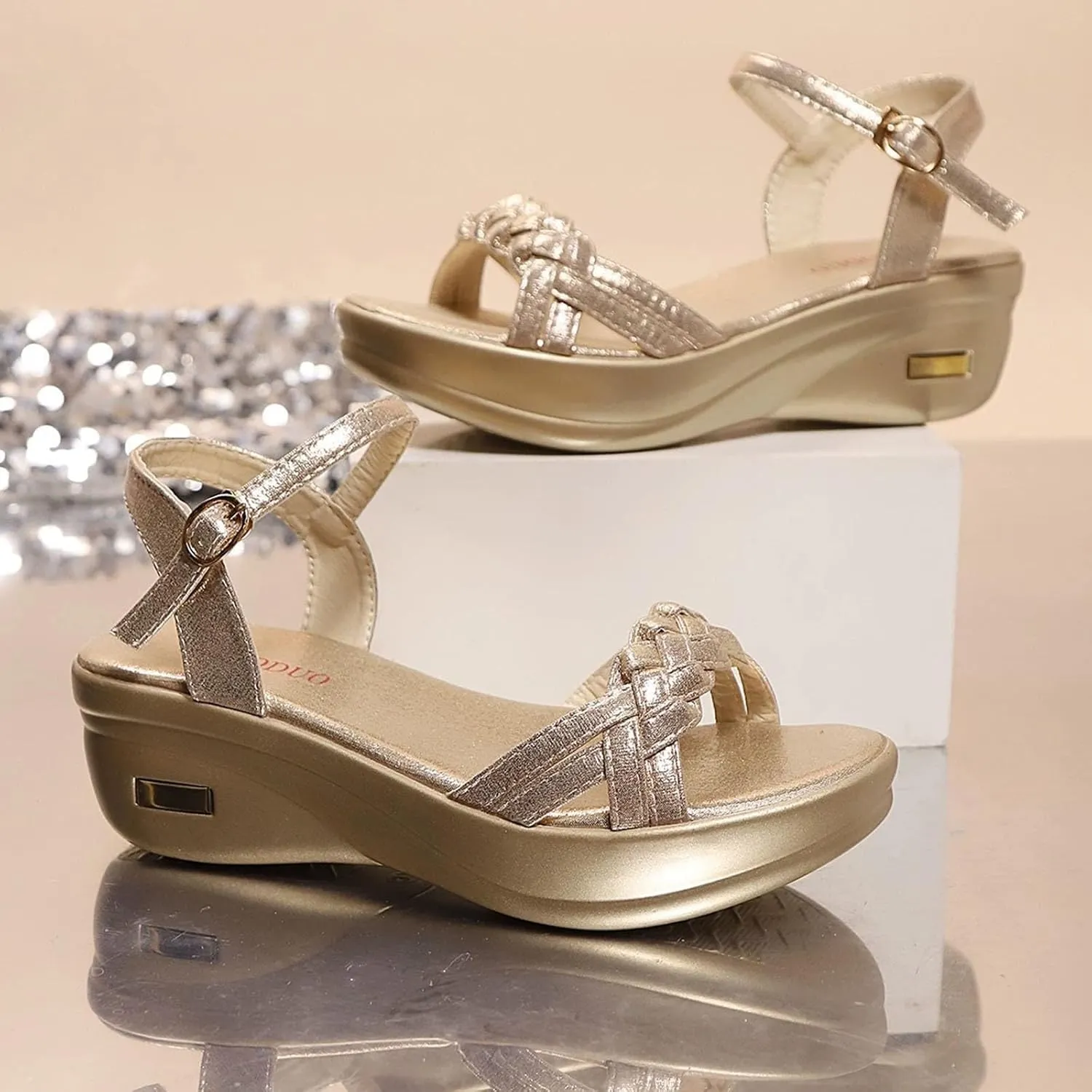 Gold Wedge Sandals for Women 2025, Comfortable Wedge Sandals Dressy Summer Shoes 2025 Platform Low Wedges Womens Sandal Heels Dress Open Toe Ankle Strap Shoes