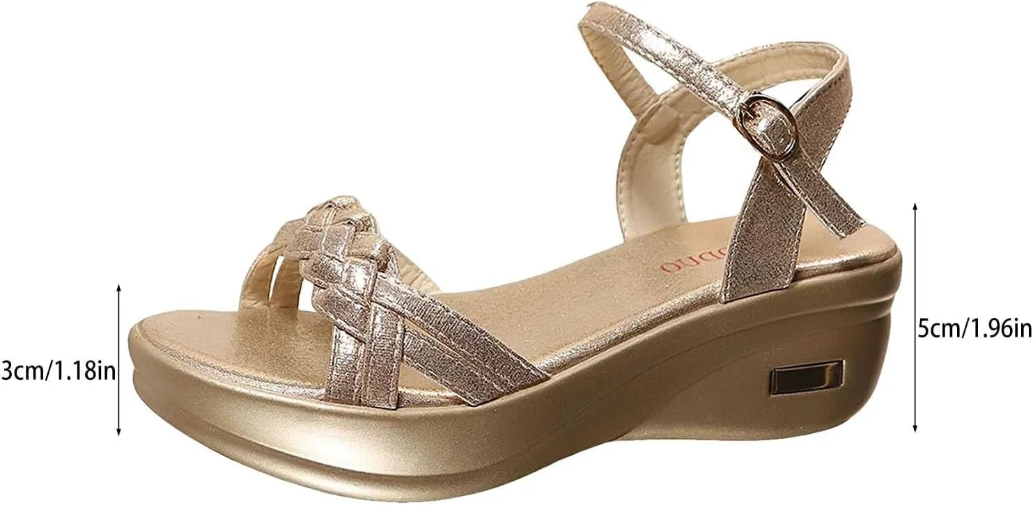 Gold Wedge Sandals for Women 2025, Comfortable Wedge Sandals Dressy Summer Shoes 2025 Platform Low Wedges Womens Sandal Heels Dress Open Toe Ankle Strap Shoes