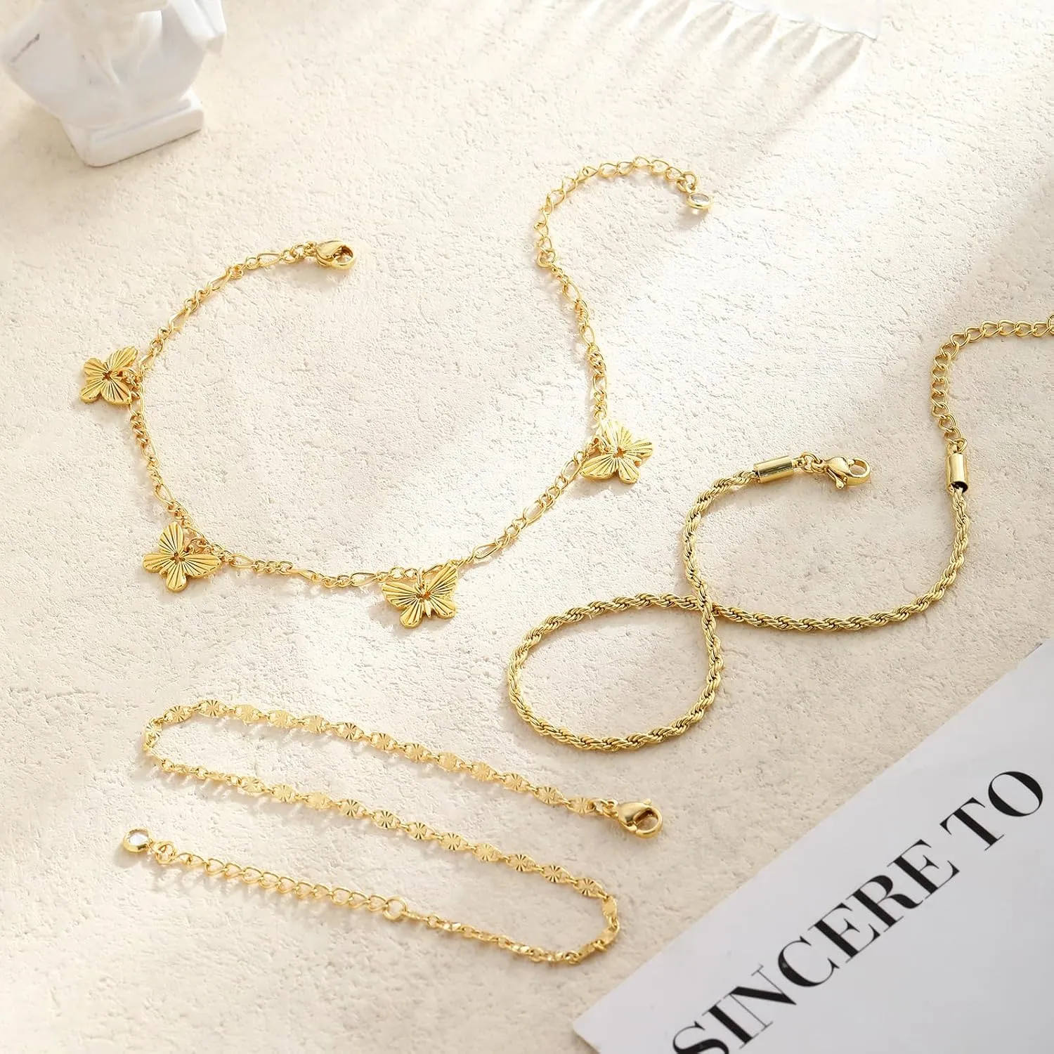 Gold/Silver Anklets for Women Ankle Bracelets for Women Waterproof Beach Layered Anklet Bracelets for Women Cuban Link Anklets Set Dainty Cute Heart Butterfly Anklets Non Tarnish Jewelry Gift