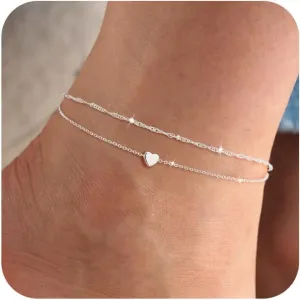 Gold/Silver Anklets for Women Ankle Bracelets for Women Waterproof Beach Layered Anklet Bracelets for Women Cuban Link Anklets Set Dainty Cute Heart Butterfly Anklets Non Tarnish Jewelry Gift