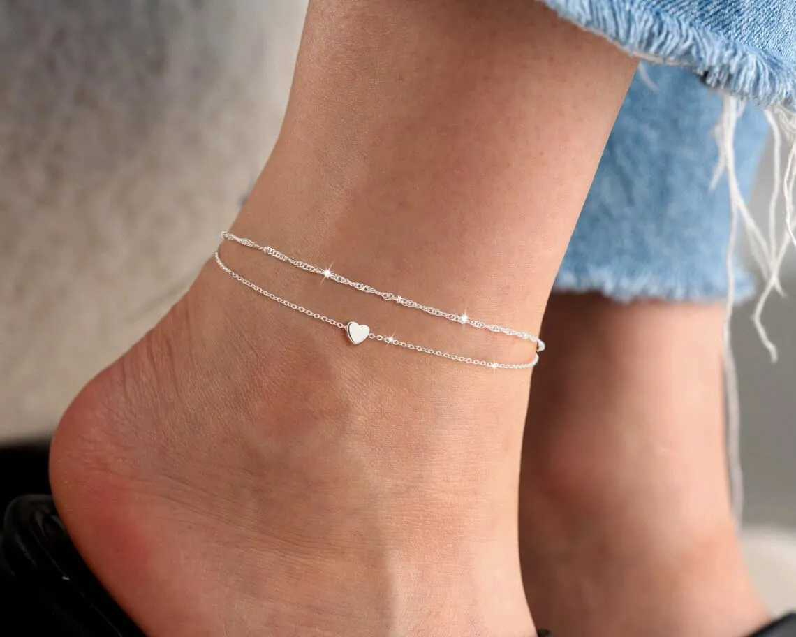 Gold/Silver Anklets for Women Ankle Bracelets for Women Waterproof Beach Layered Anklet Bracelets for Women Cuban Link Anklets Set Dainty Cute Heart Butterfly Anklets Non Tarnish Jewelry Gift