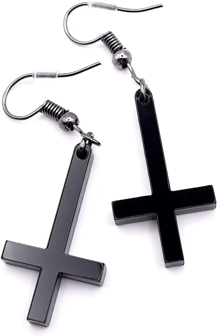 Gothic Black Inverted Cross Acrylic Earrings  Lightweight Hypoallergenic Dangle Drops for Women and Men