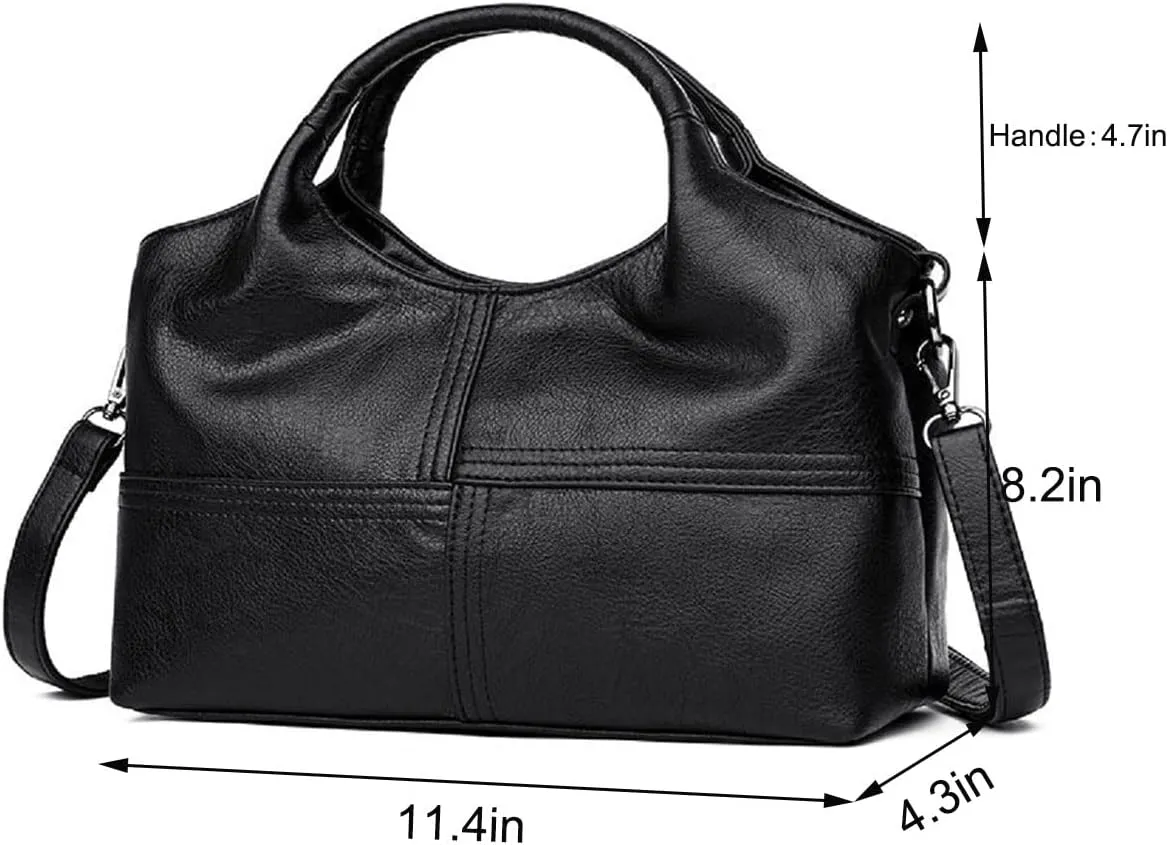 Handbag for Women PU Leather Top-Handle Satchel Ladies Shoulder Bag Stitching Tote Purse Crossbody Bag(Wine)