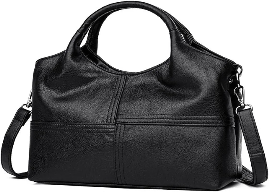 Handbag for Women PU Leather Top-Handle Satchel Ladies Shoulder Bag Stitching Tote Purse Crossbody Bag(Wine)