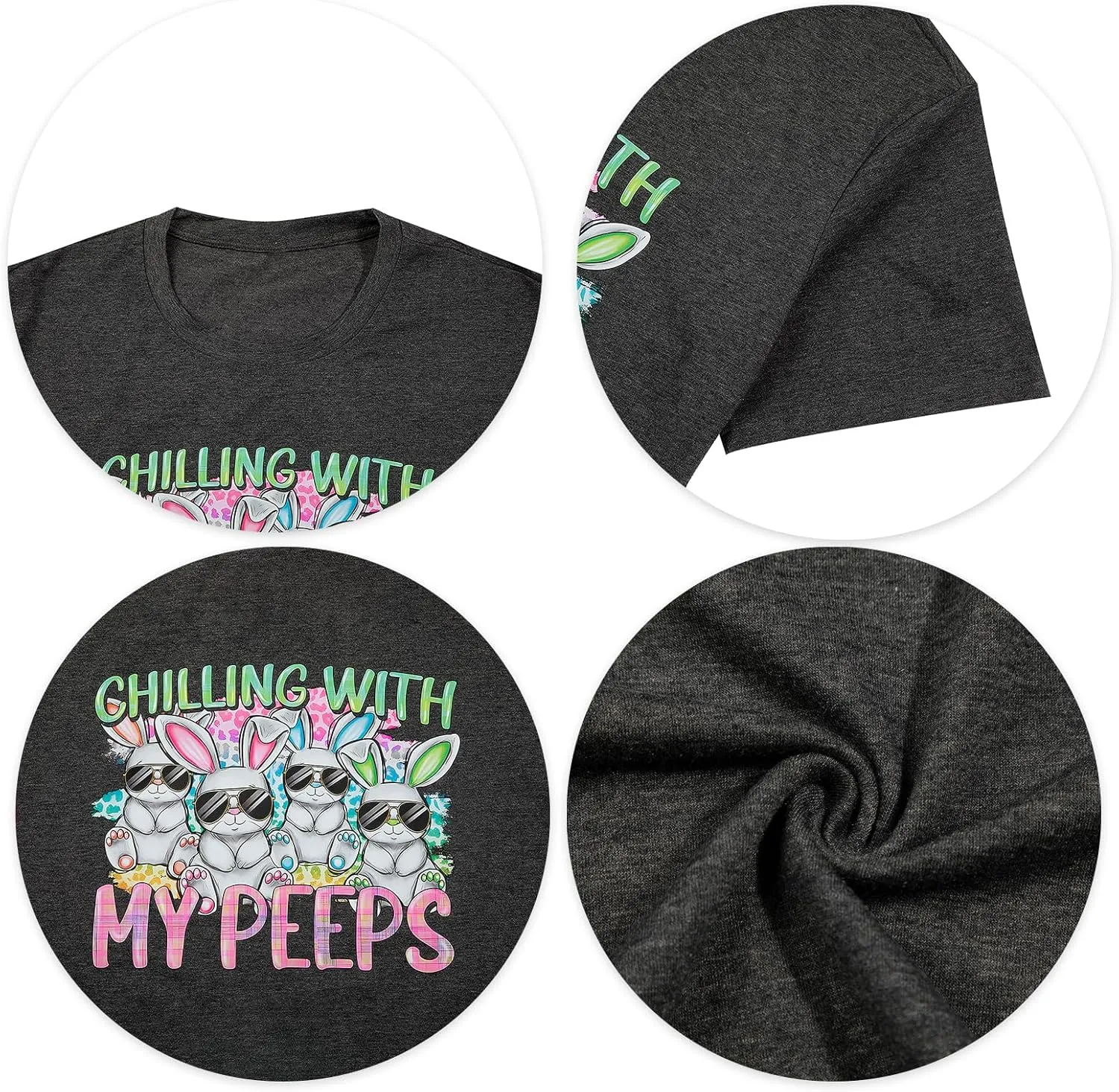 Happy Easter Shirt Women Bunny Shirts : Chillin with My Peeps Tshirt Cute Rabbit Graphic T-Shirt Easter Gift Tee Tops