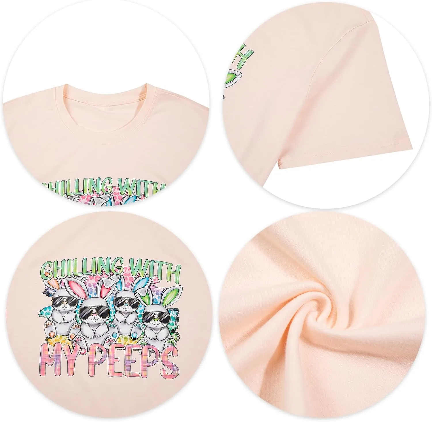 Happy Easter Shirt Women Bunny Shirts : Chillin with My Peeps Tshirt Cute Rabbit Graphic T-Shirt Easter Gift Tee Tops