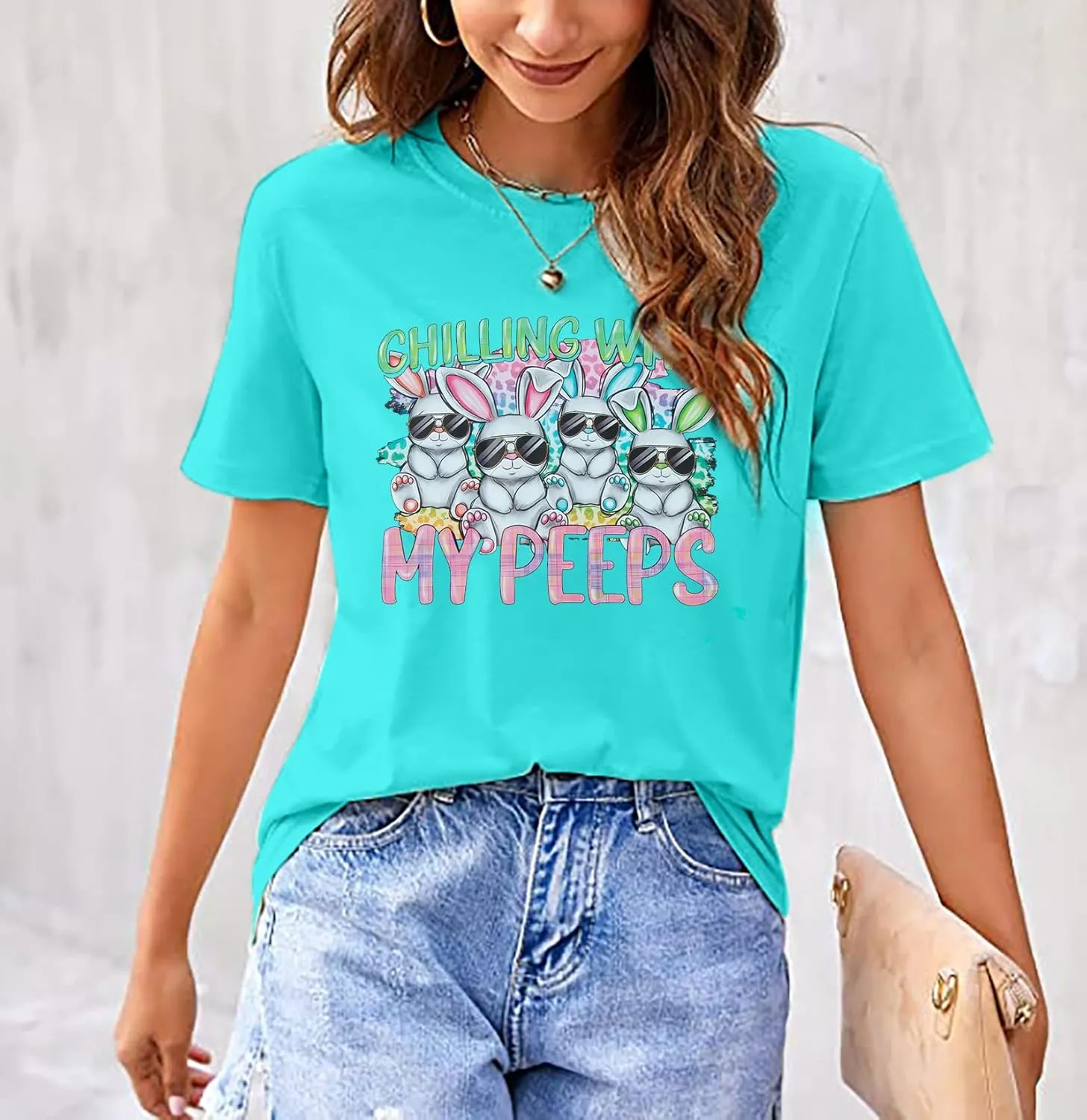 Happy Easter Shirt Women Bunny Shirts : Chillin with My Peeps Tshirt Cute Rabbit Graphic T-Shirt Easter Gift Tee Tops