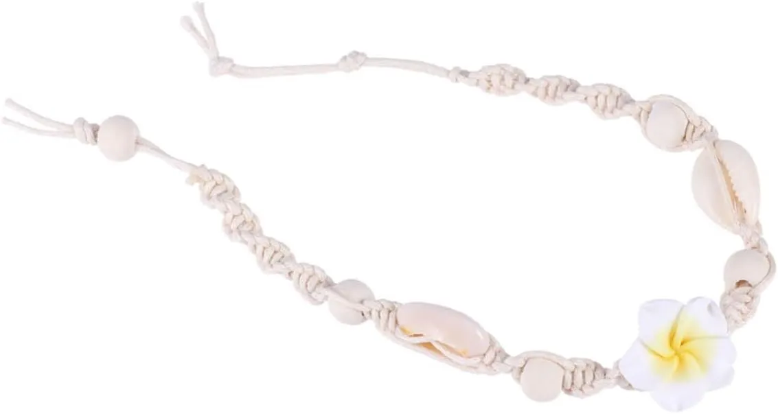 Hawaiian Flower Anklet Seashell Bracelet Beach Jewelry Decorative Ankle Bracelet Adjustable Size Ideal for Girlfriend Wife and Friends